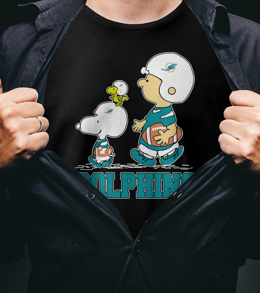 Snoopy Woodstock Miami Dolphins Football Fans Cartoon Helmets T-Shirt