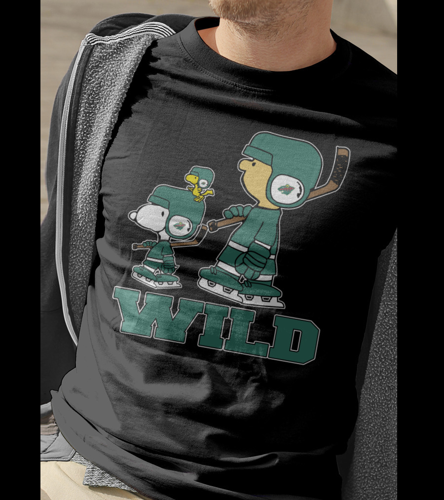Snoopy And Woodstock With Minnesota Wild Hockey Gear T-Shirt