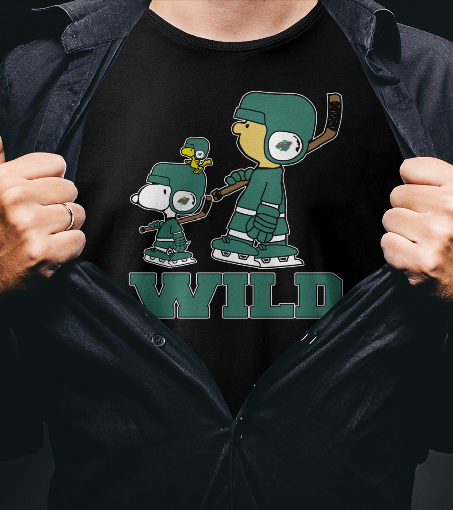 Snoopy And Woodstock With Minnesota Wild Hockey Gear T-Shirt