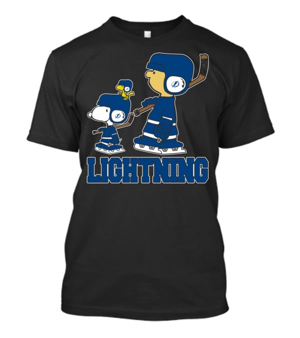 Snoopy And Woodstock With Tampa Bay Lightning Hockey Gear And T-Shirt