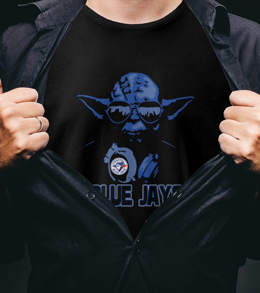 Yoda Star Wars Fan In Toronto Blue Jays Gear With Logo And Blue Jays Text T-Shirt