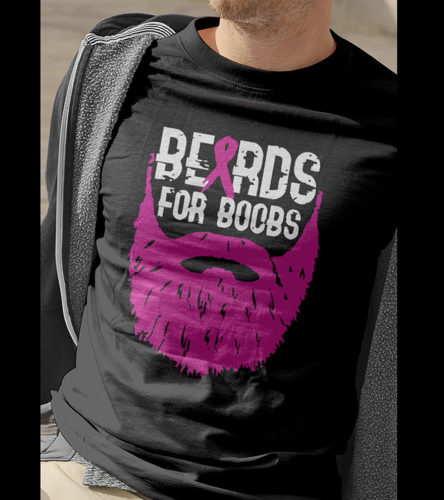 Beards For Boobs Breast Cancer Awareness Pink Ribbon Beard T-Shirt