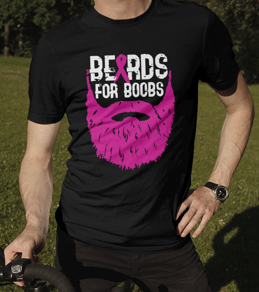 Beards For Boobs Breast Cancer Awareness Pink Ribbon Beard T-Shirt