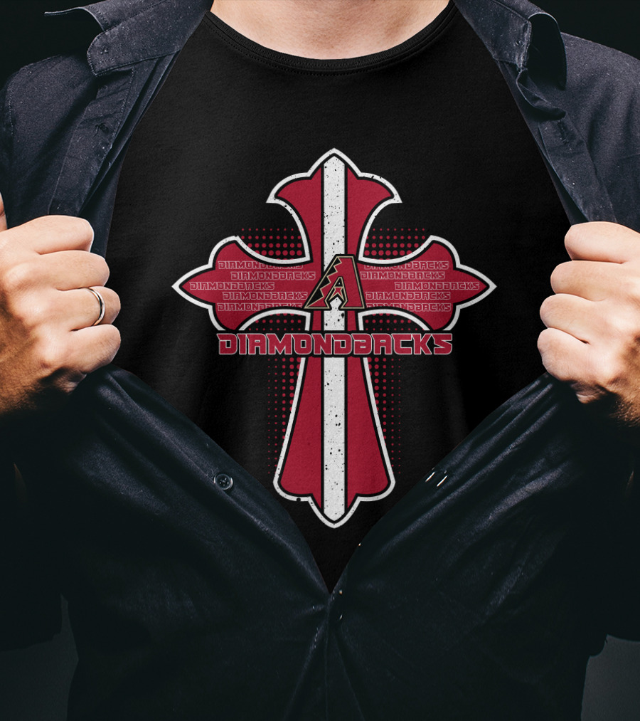 Arizona Diamondbacks Cross Logo Featuring Jesus Elements And Diamondbacks Red With A Symbol T-Shirt