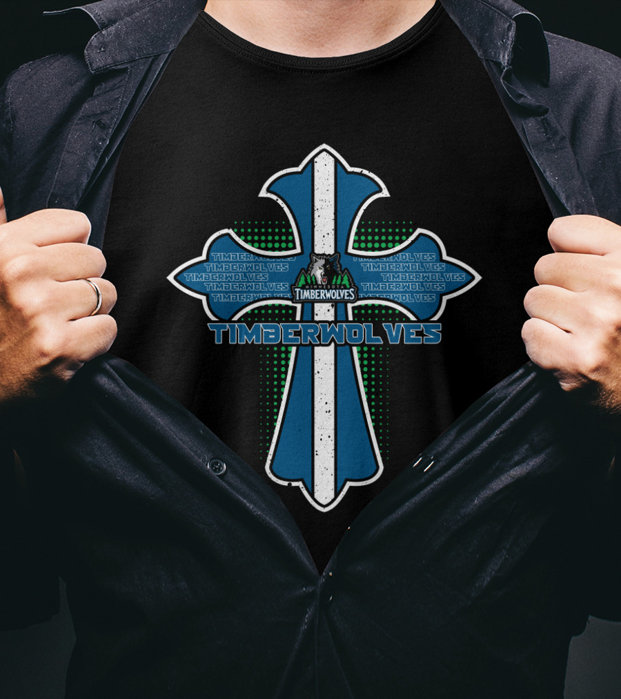 Timberwolves Logo On Blue And White Cross T-Shirt