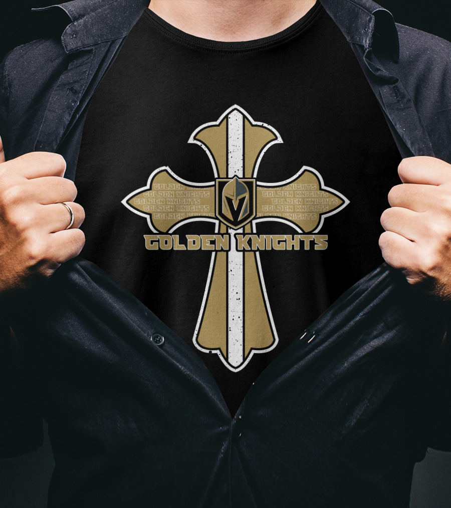 Golden Knights Cross Emblem With Vegas Hockey Team Crest T-Shirt