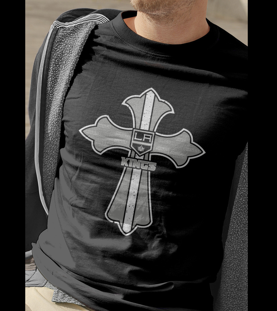 Cross For Jesus And La Kings Fans Kings Icon Black And White Tribute T-Shirt