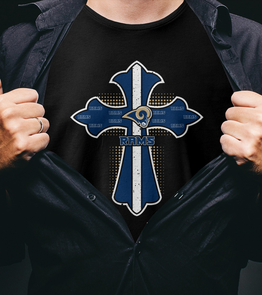 Cross Featuring Rams Logo And Jesus Theme For Los Angeles Supporters T-Shirt