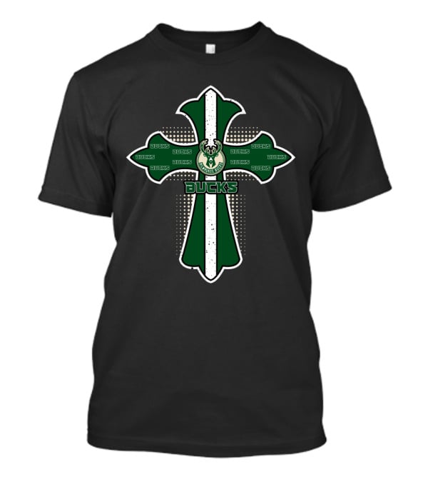 Bucks Fans Green Cross With Milwaukee Bucks T-Shirt
