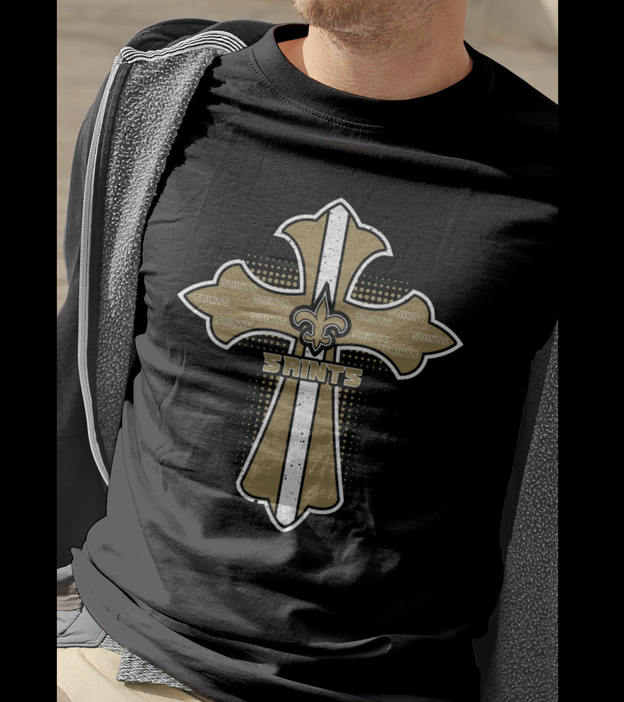 Saints Cross With Fleur-De-Lis For Jesus And New Orleans Fans T-Shirt