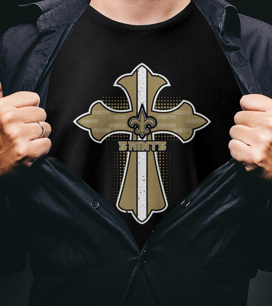 Saints Cross With Fleur-De-Lis For Jesus And New Orleans Fans T-Shirt