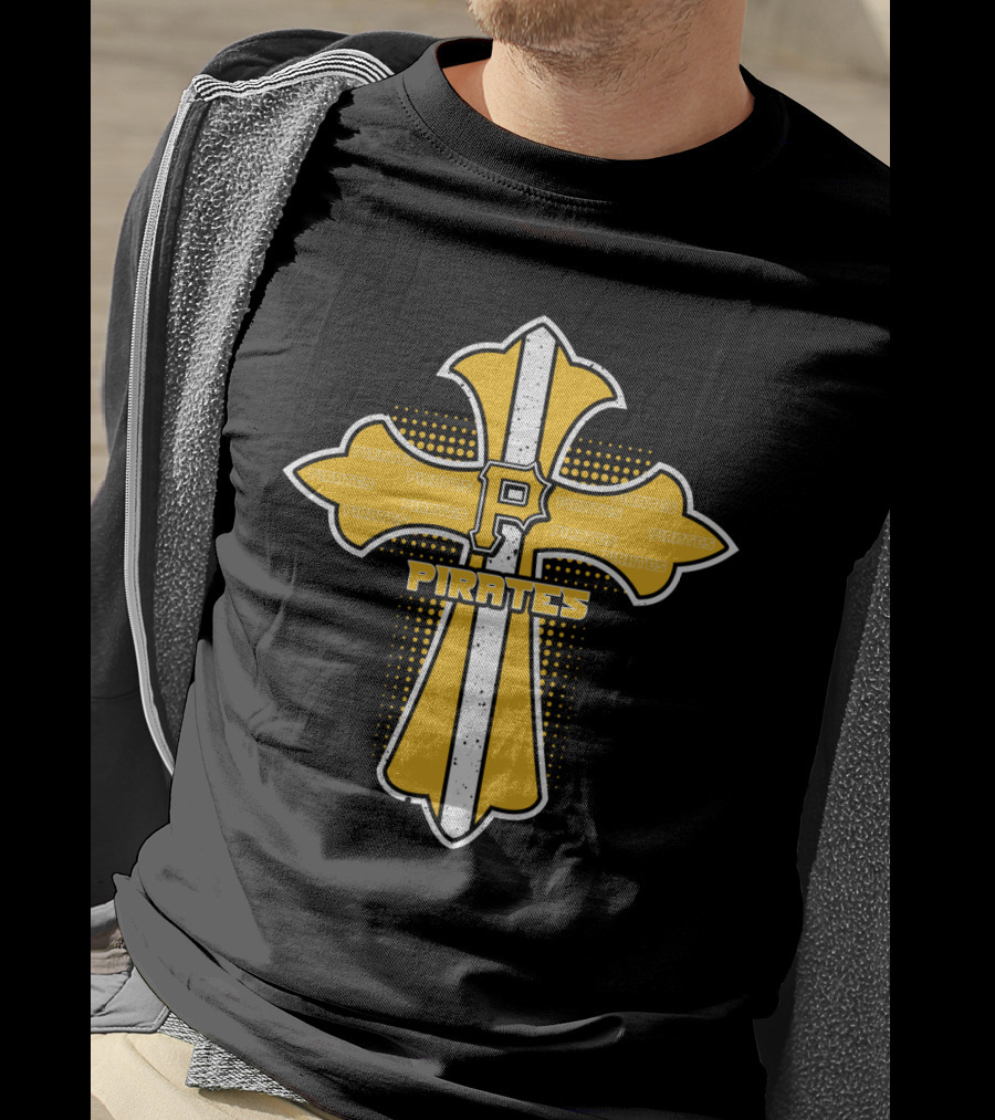 Cross With Pittsburgh Pirates Logo And Text Highlighting Faith And Fandom T-Shirt