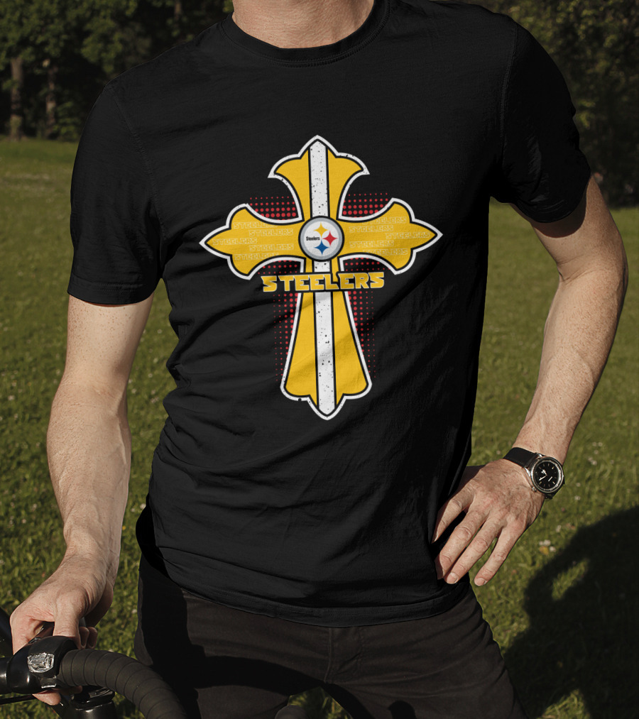 Steelers Fans Cross Featuring Pittsburgh Team Logo And Jesus Theme T-Shirt