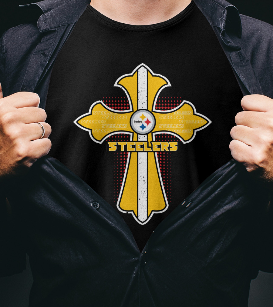 Steelers Fans Cross Featuring Pittsburgh Team Logo And Jesus Theme T-Shirt