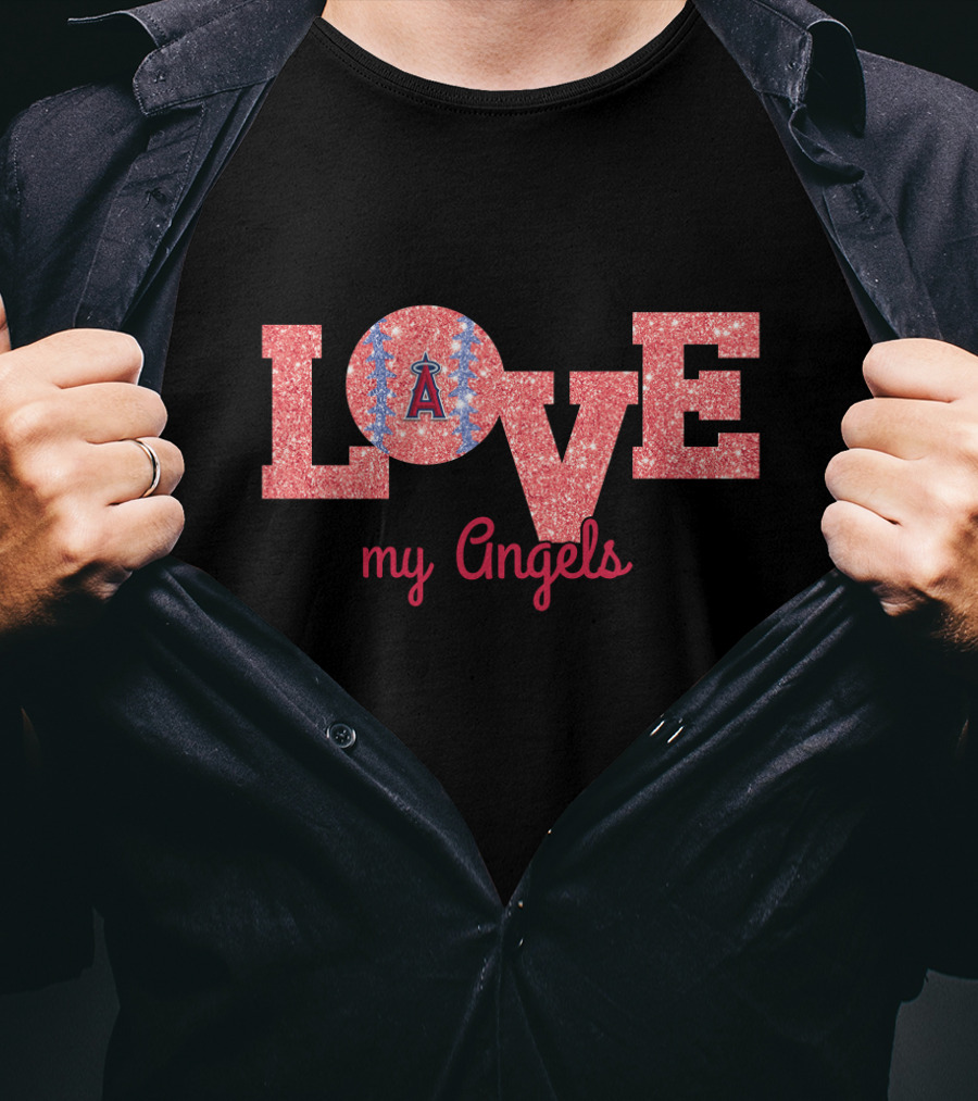 Love My Angels Glitter Baseball Los Angeles Fans T-Shirt