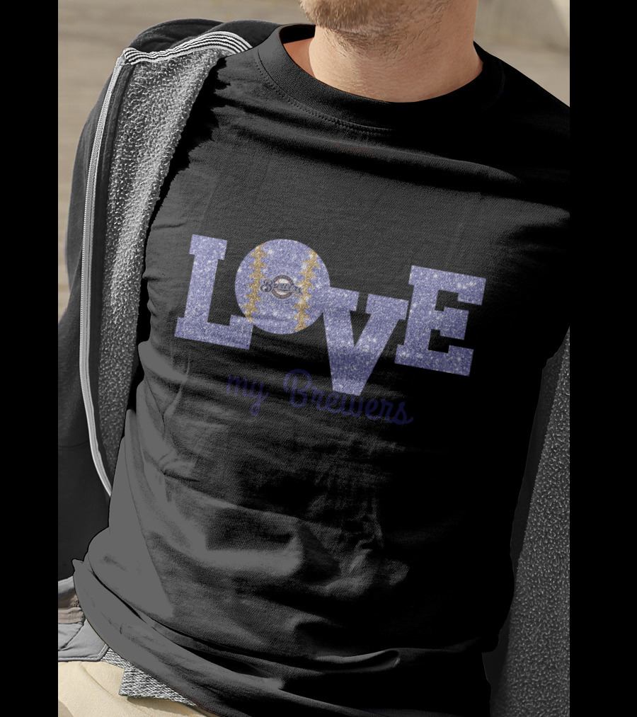 Milwaukee Brewers Glitter Love Design For Fans T-Shirt