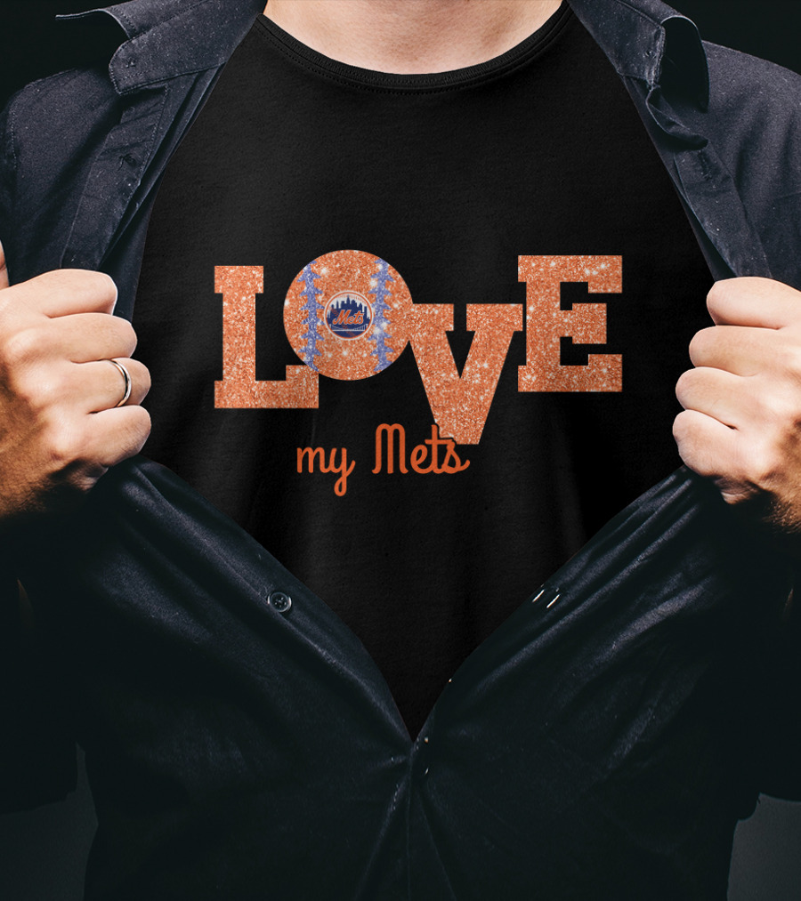 Love My Mets Glitter Design For New York Fans T-Shirt