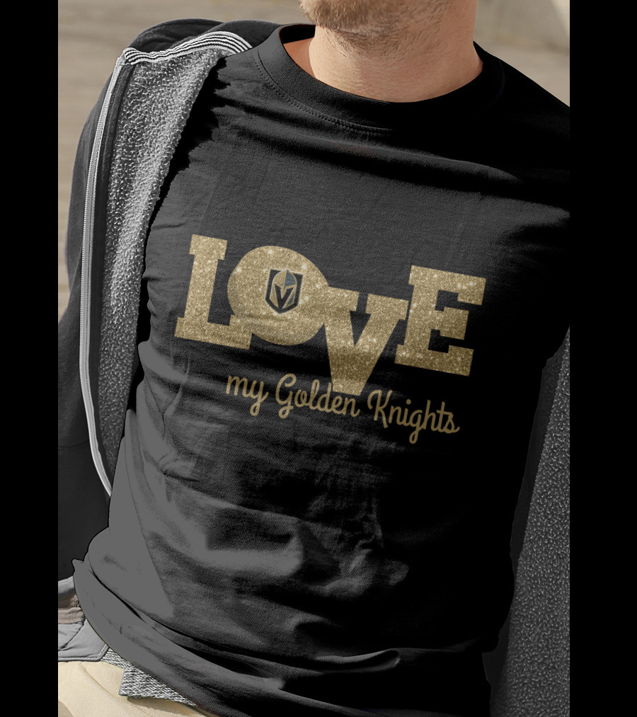 Glitter Love My Golden Knights With Vegas Logo T-Shirt