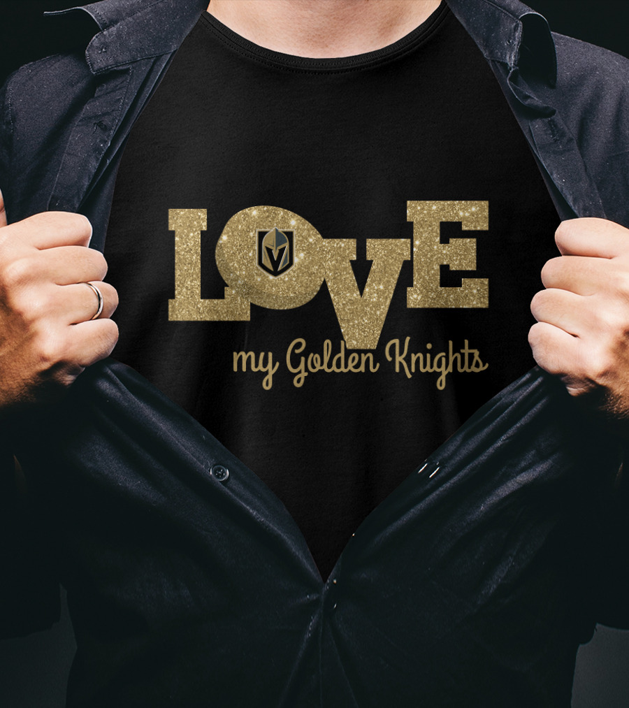 Glitter Love My Golden Knights With Vegas Logo T-Shirt