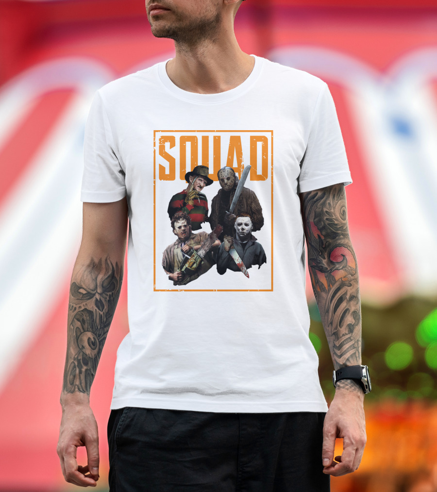 Squad Featuring Iconic Horror Characters in T-Shirt