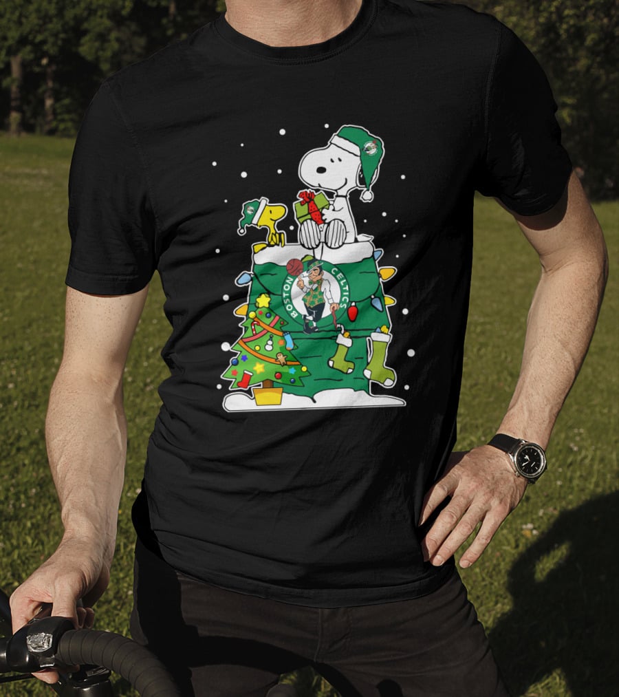 Boston Celtics Snoopy Christmas Basketball Holiday T-Shirt