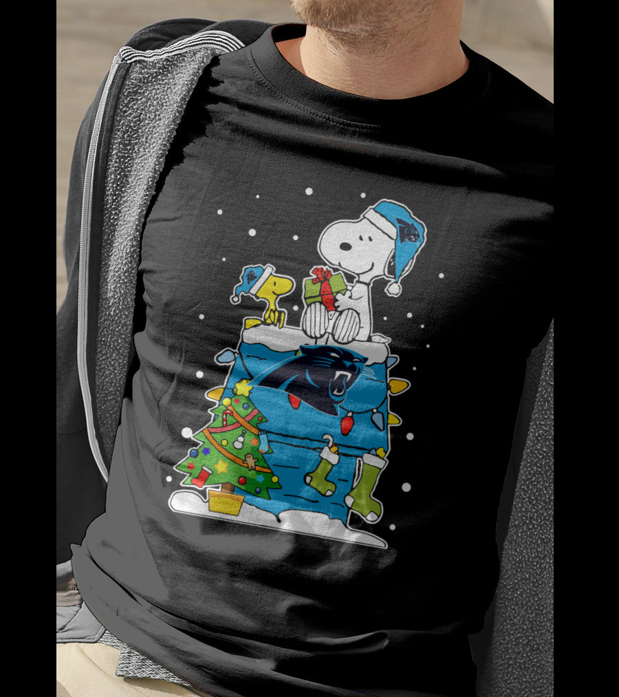 Carolina Panthers Snoopy Christmas Lover Cozy Holiday Scene T-Shirt