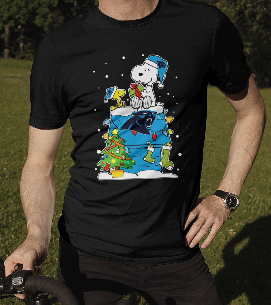 Carolina Panthers Snoopy Christmas Lover Cozy Holiday Scene T-Shirt