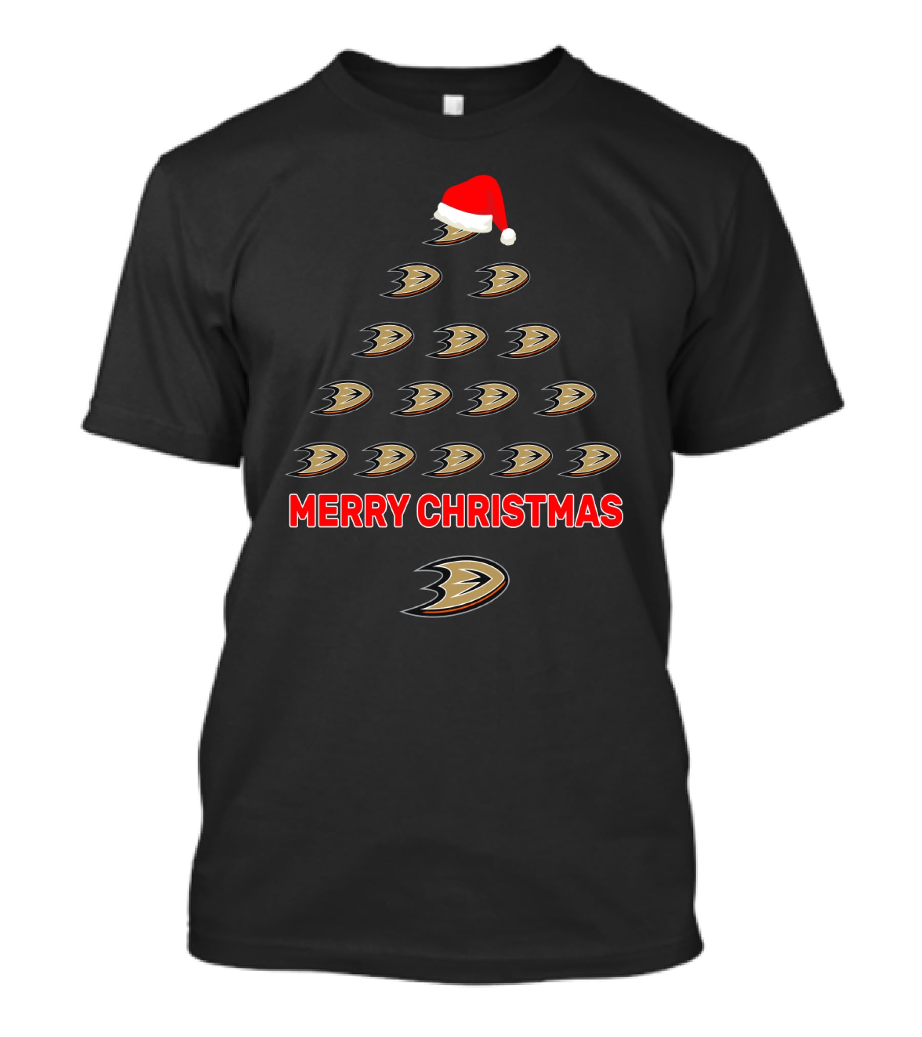 Merry Christmas Anaheim Ducks Tree With Santa Hat T-Shirt