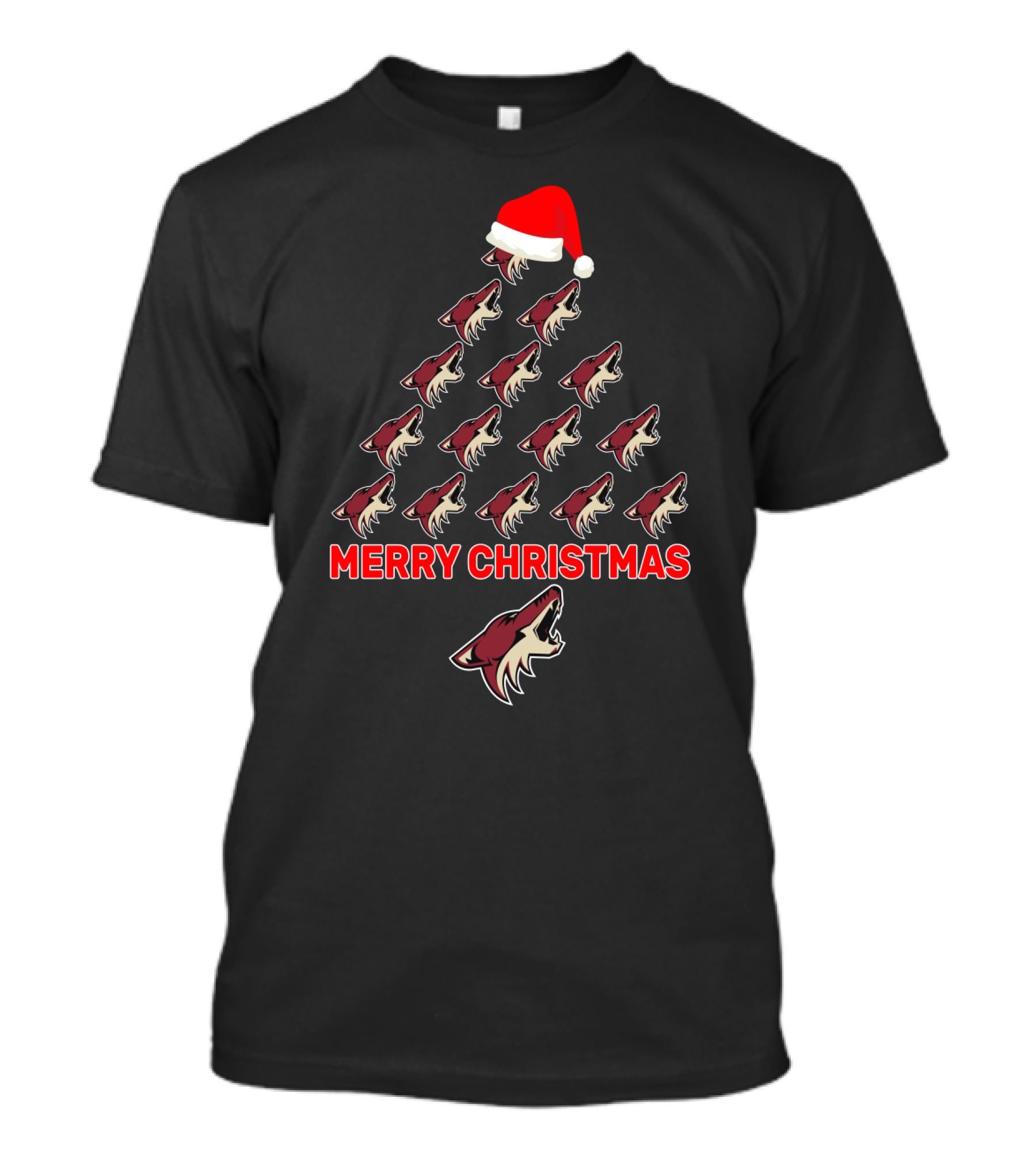 Merry Christmas Arizona Coyotes Logo Tree With Santa Hat T-Shirt