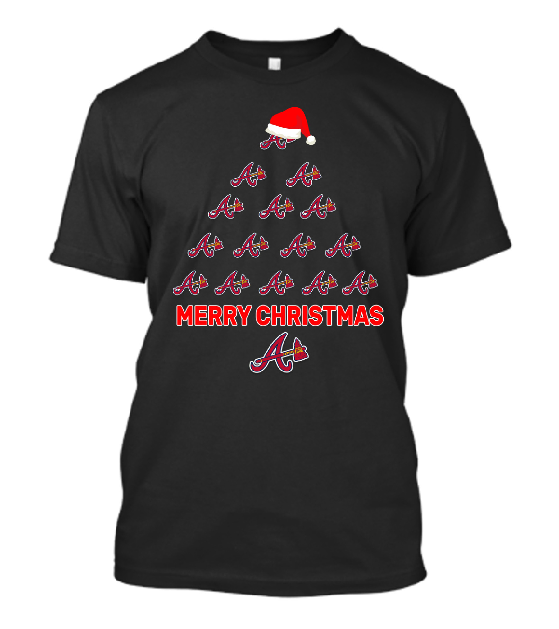 Merry Christmas Atlanta Braves Logo Christmas Tree Holiday Fan T-Shirt