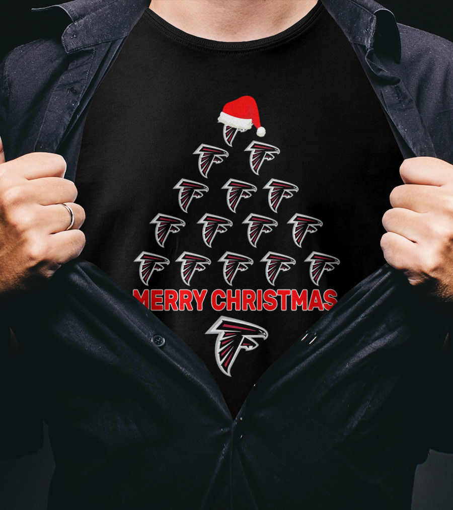 Merry Christmas Atlanta Falcons Tree With Santa Hat T-Shirt