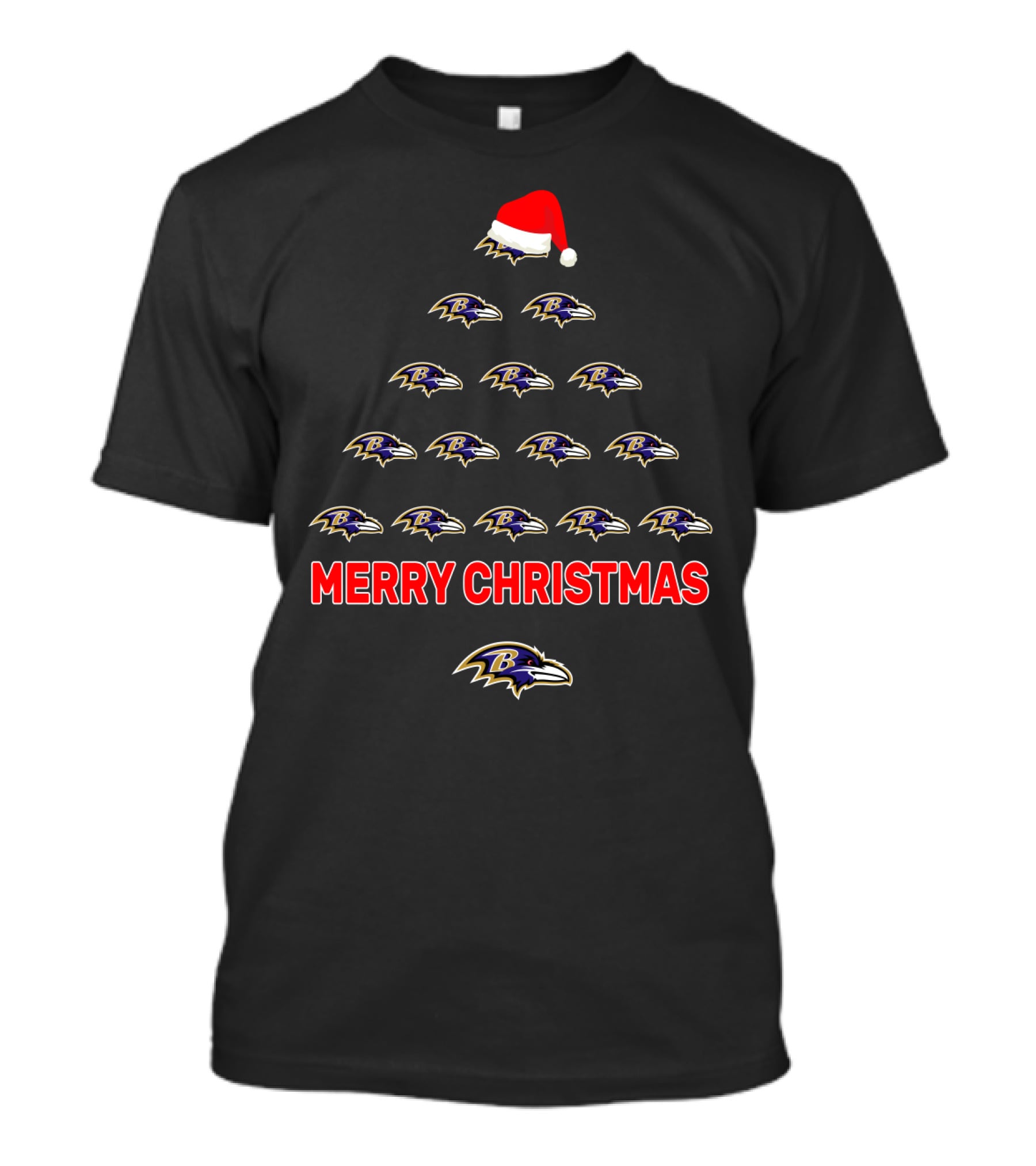 Merry Christmas Baltimore Ravens Santa Hat Tree T-Shirt