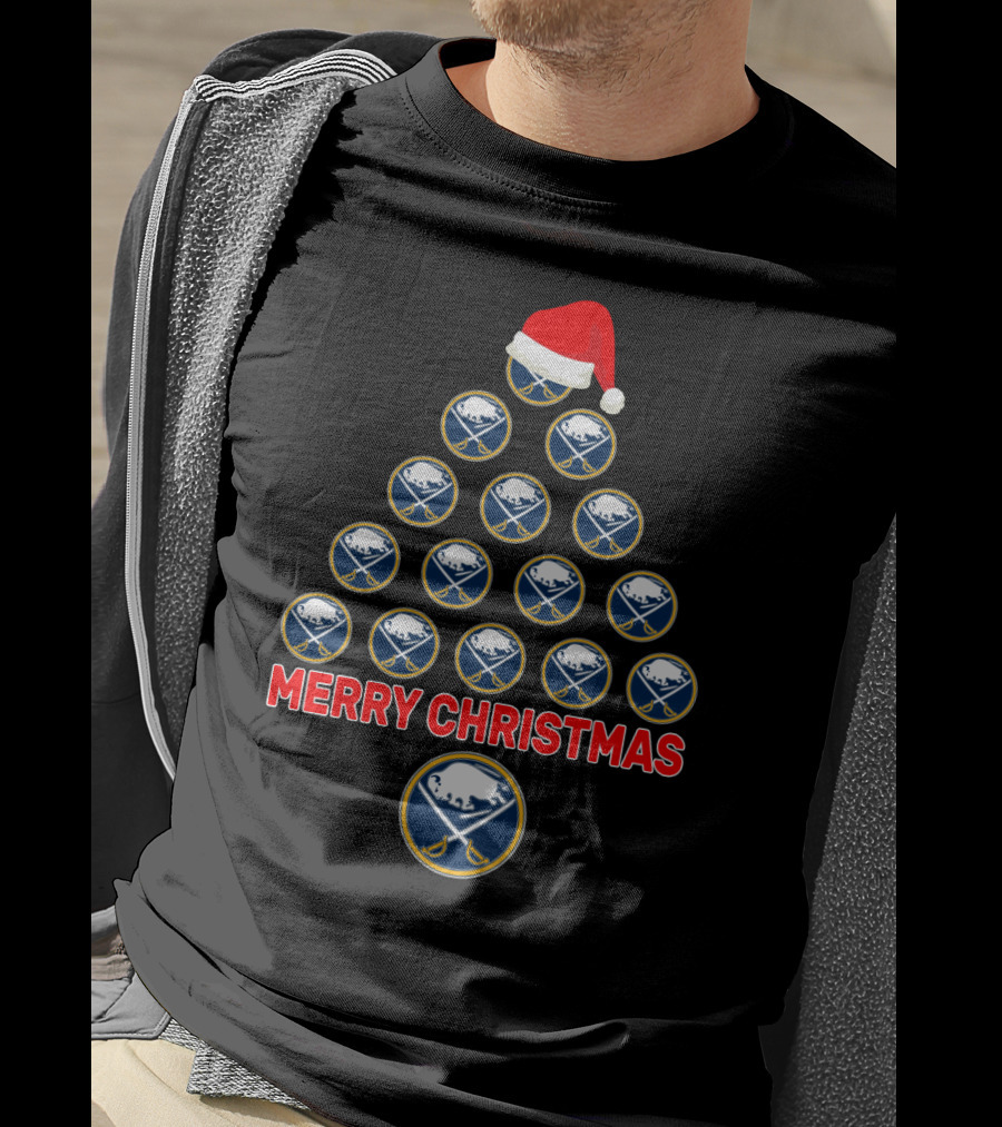 Merry Christmas Buffalo Sabres Santa Hat Tree T-Shirt