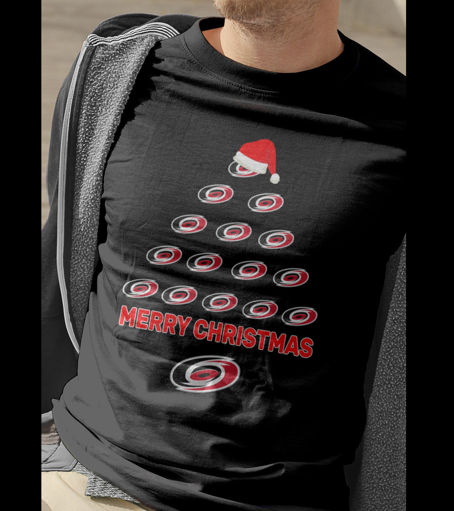 Carolina Hurricanes Merry Christmas Tree With Santa Hat T-Shirt