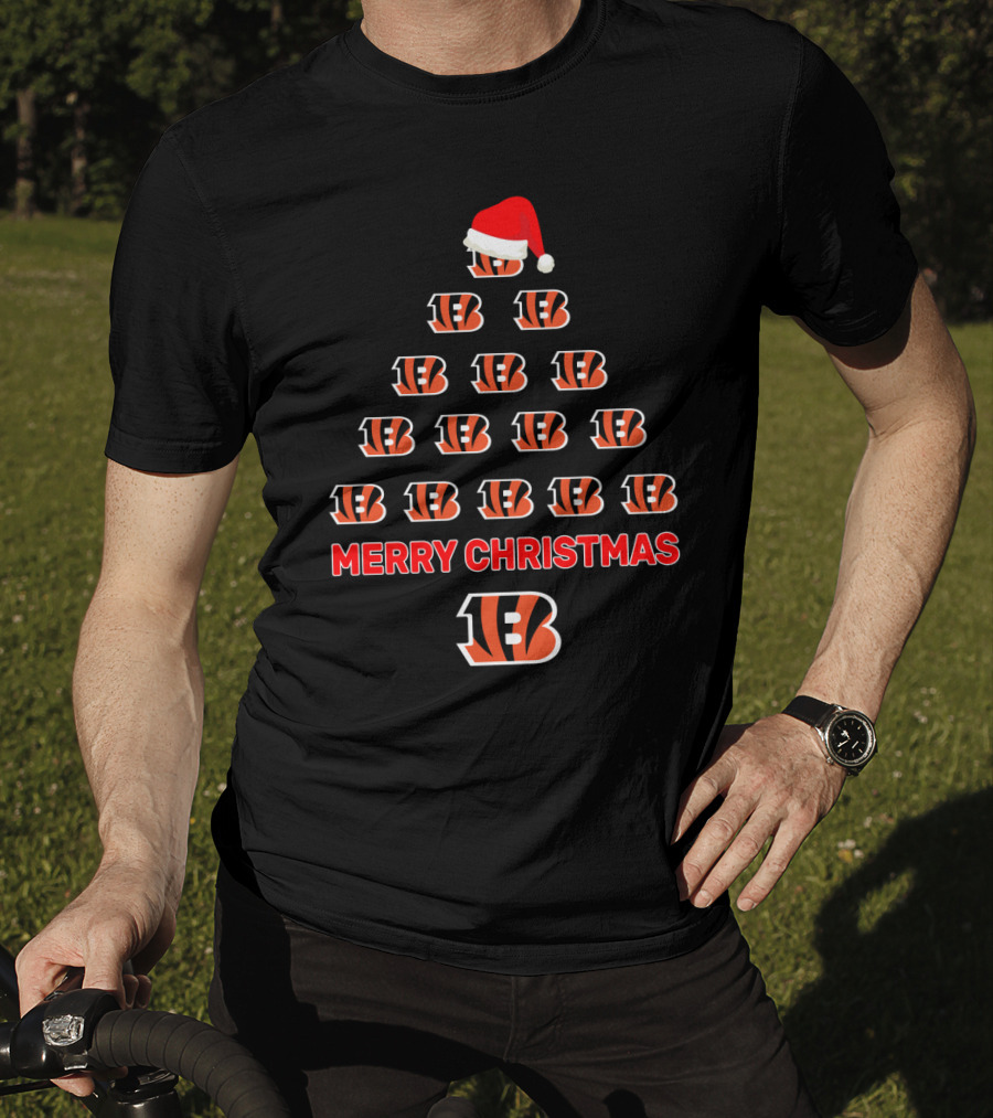 Merry Christmas B Cincinnati Bengals Christmas Tree Holiday Spirit T-Shirt