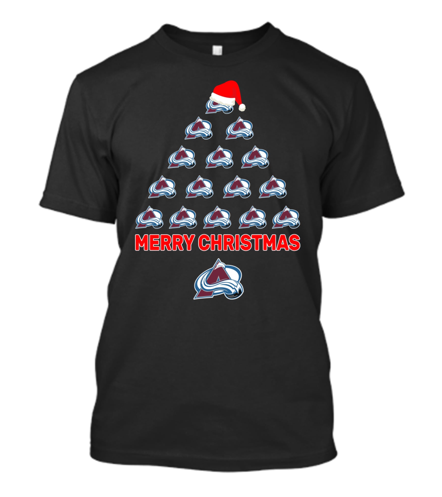 Merry Christmas Colorado Avalanche Logos Tree With Santa Hat T-Shirt