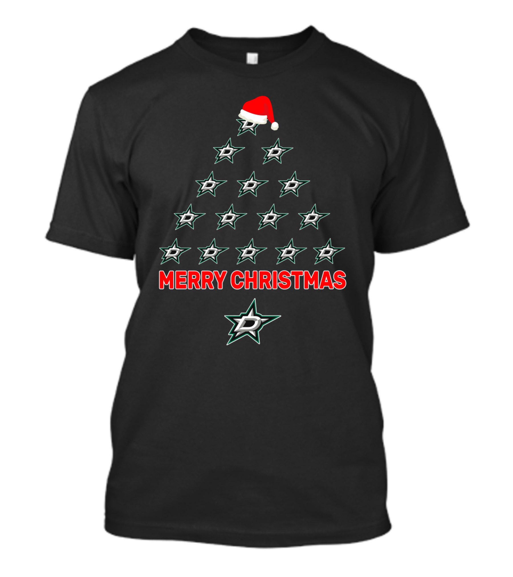 Merry Christmas Dallas Stars Tree With Santa Hat T-Shirt