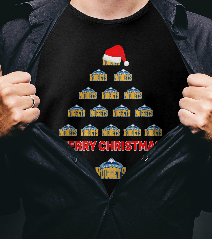 Merry Christmas Denver Nuggets Santa Hat Tree T-Shirt
