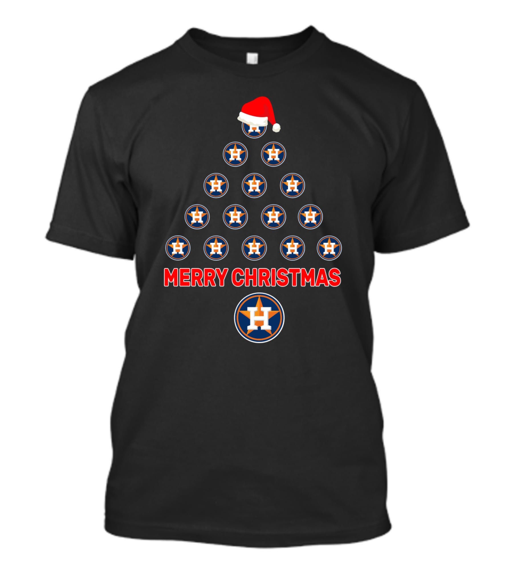 Houston Astros Merry Christmas Tree Santa Cap T-Shirt