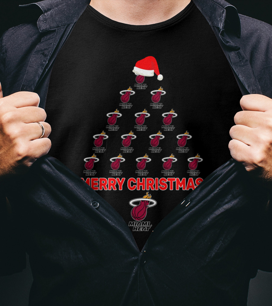 Merry Christmas Miami Heat Basketball Santa Tree T-Shirt