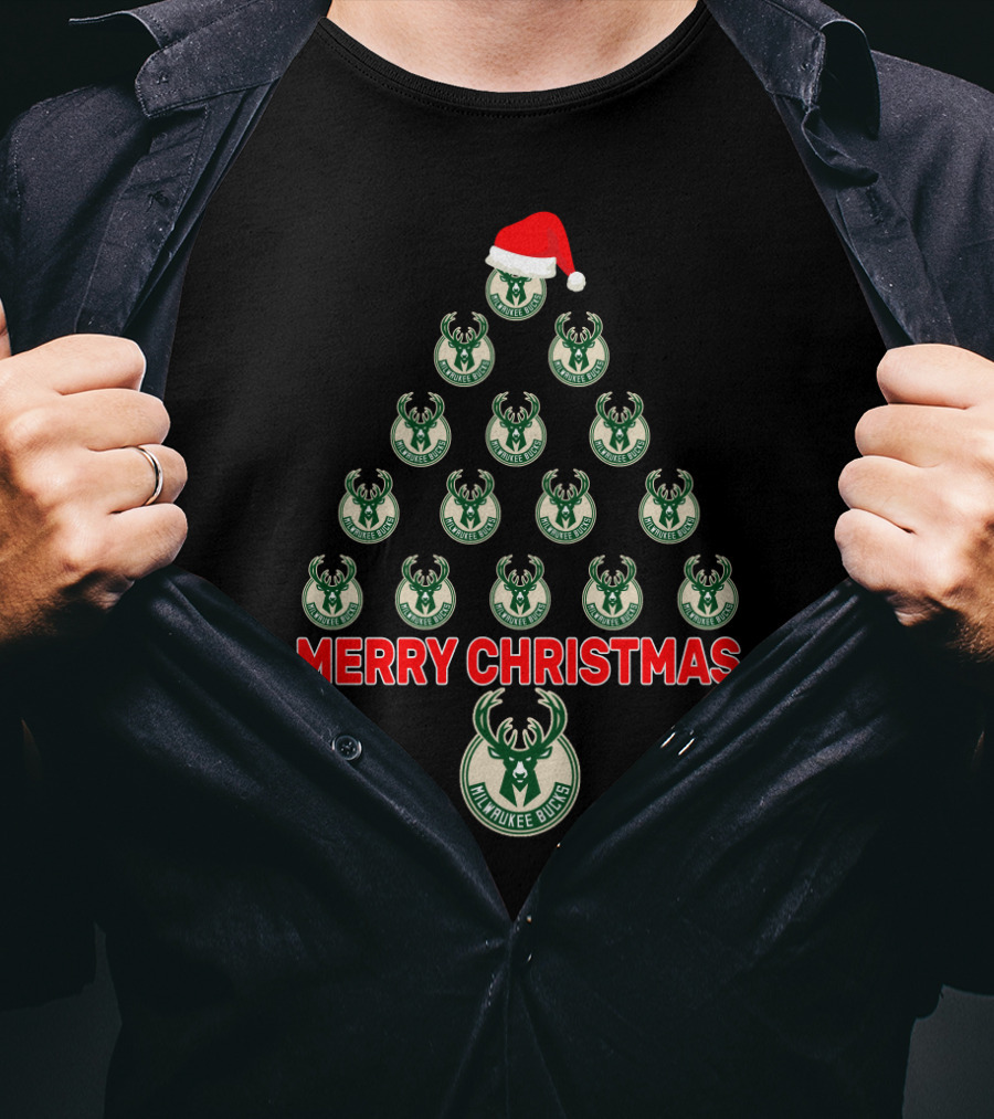 Merry Christmas Milwaukee Bucks Christmas Tree T-Shirt