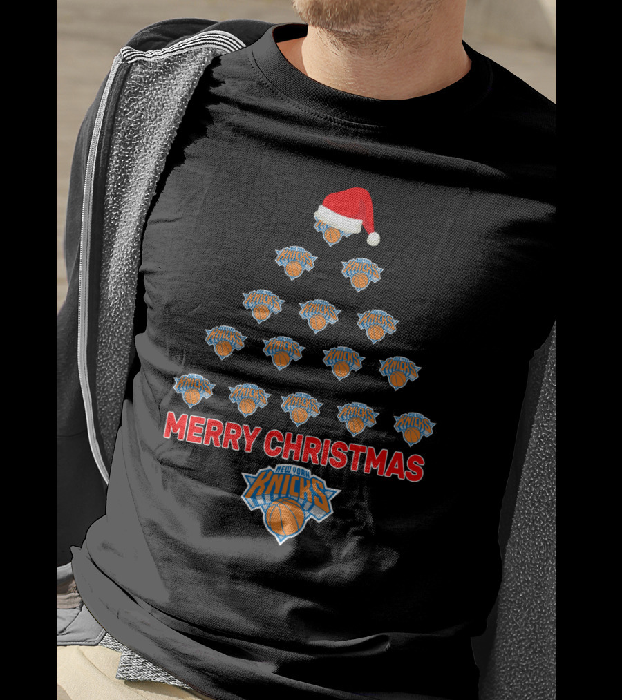 Merry Christmas New York Knicks Fans Festive Tree T-Shirt