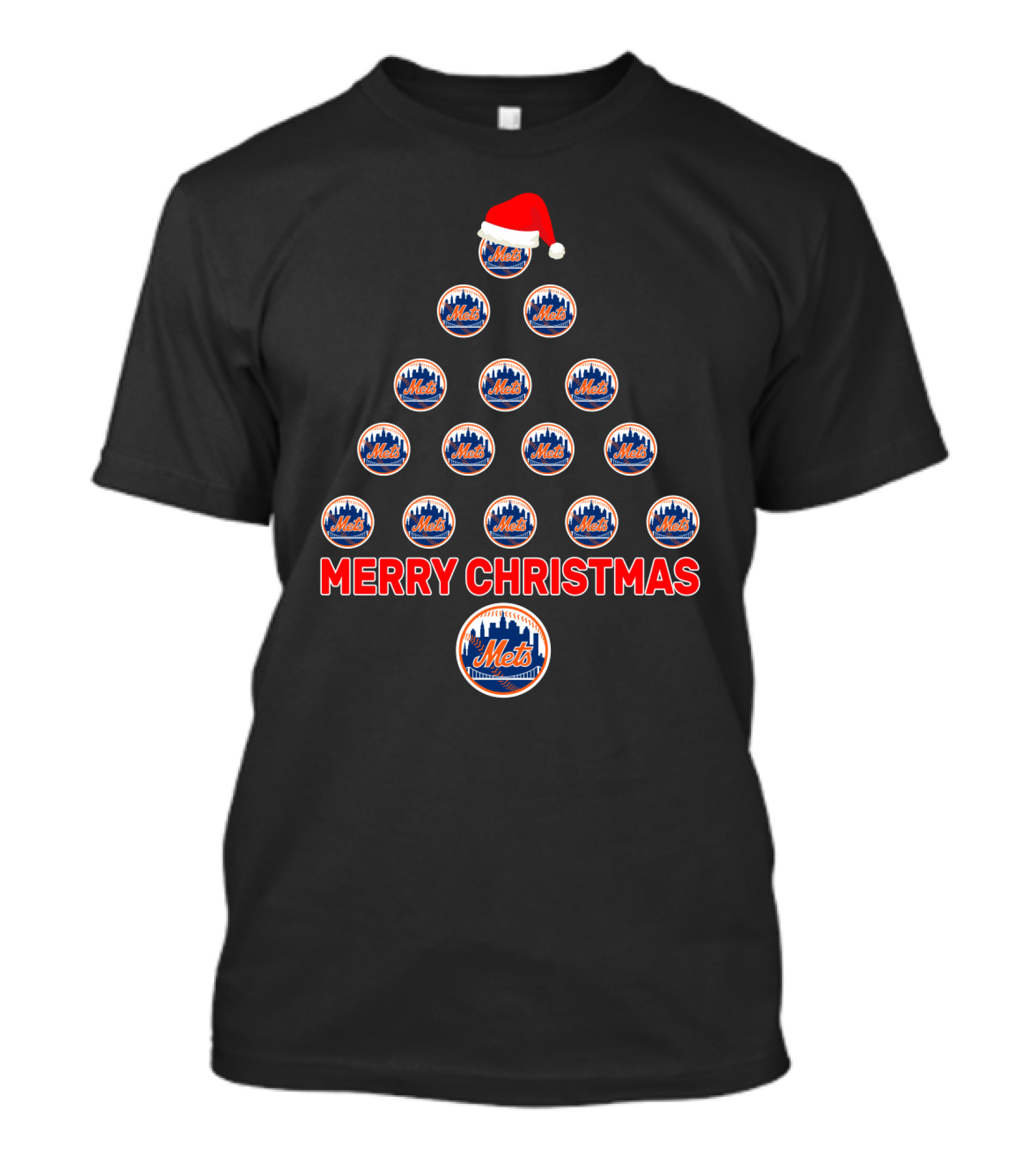 Merry Christmas Tree New York Mets Santa Hat T-Shirt
