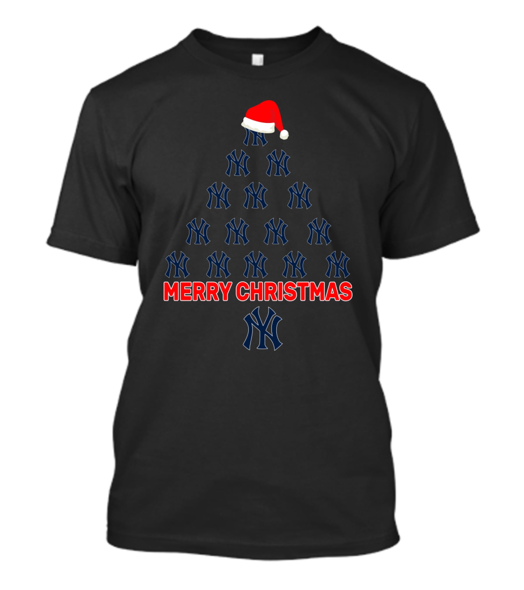 Merry Christmas New York Yankees Tree With Santa Hat T-Shirt