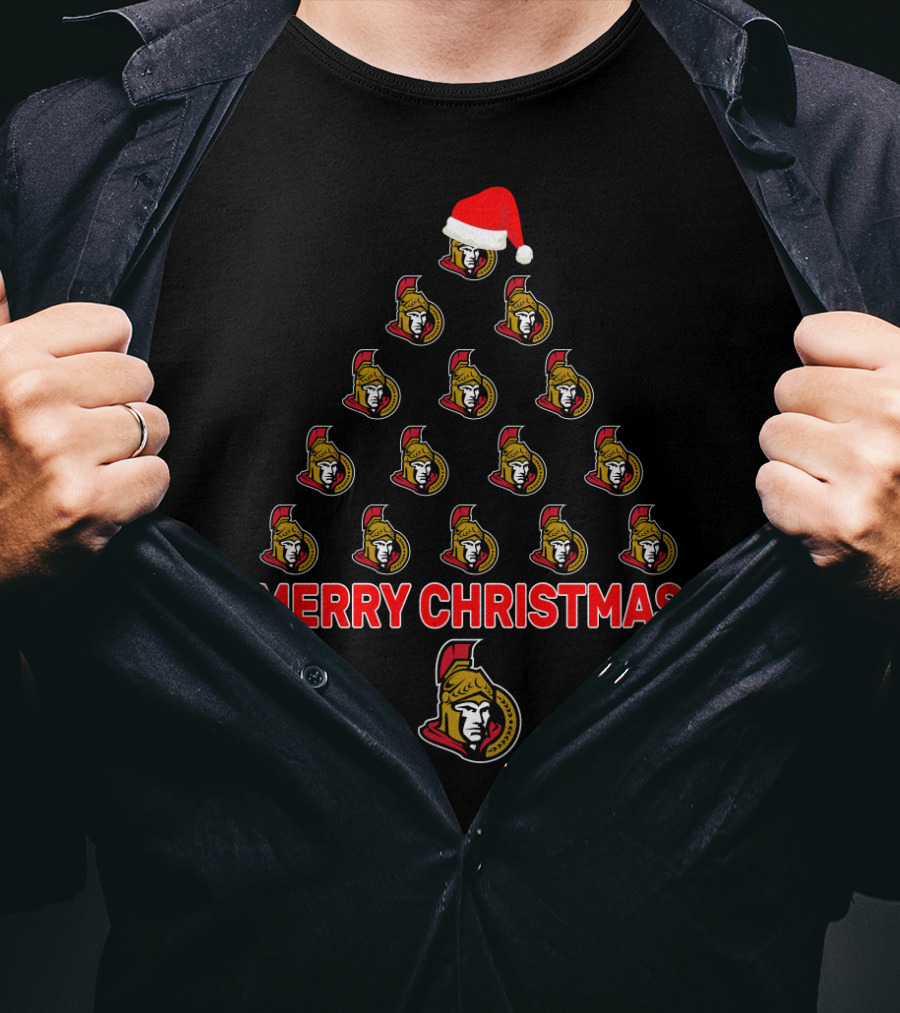 Merry Christmas Ottawa Senators Santa Hat Tree T-Shirt