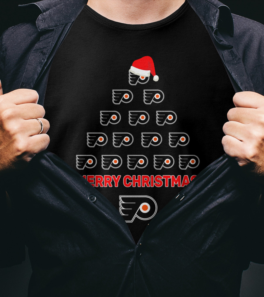 Merry Christmas Philadelphia Flyers Logo Tree Santa Hat T-Shirt
