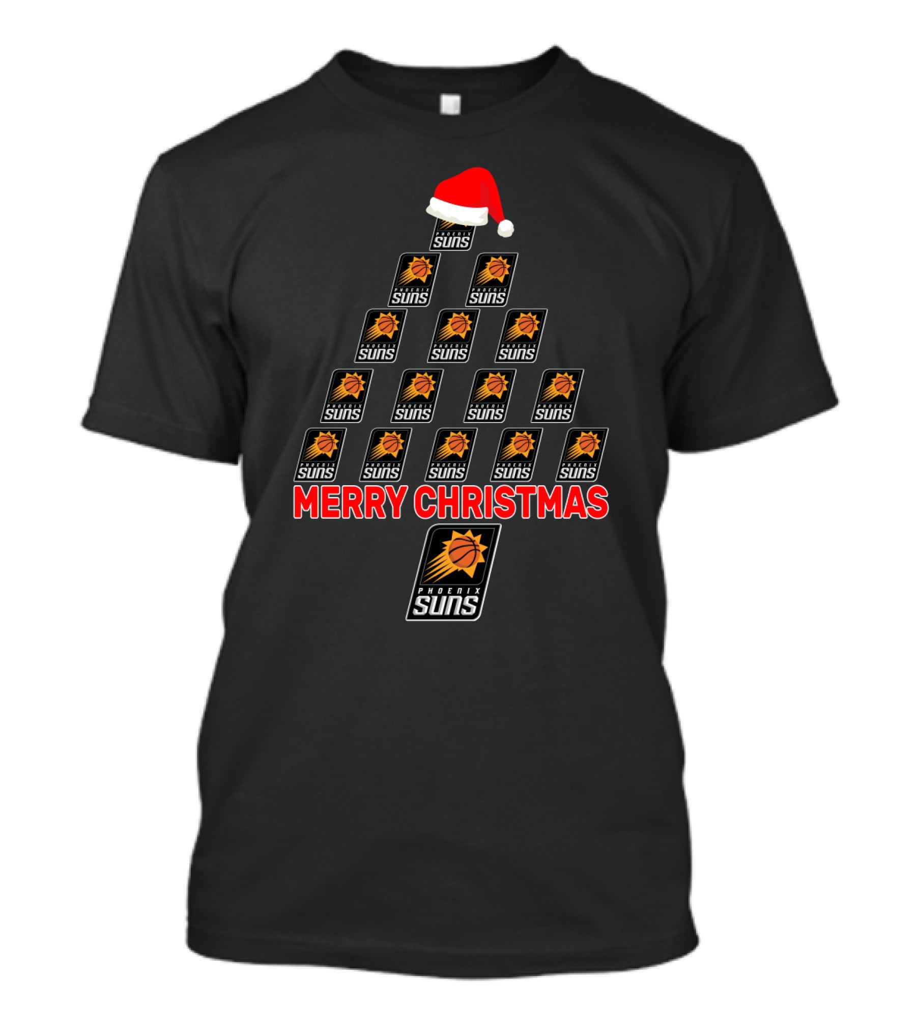 Merry Christmas Phoenix Suns Tree With Santa Hat For Fans T-Shirt