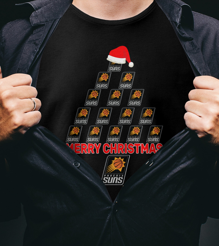 Merry Christmas Phoenix Suns Tree With Santa Hat For Fans T-Shirt