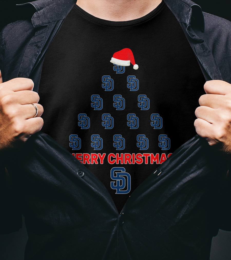Merry Christmas San Diego Padres Festive Holiday Tree T-Shirt