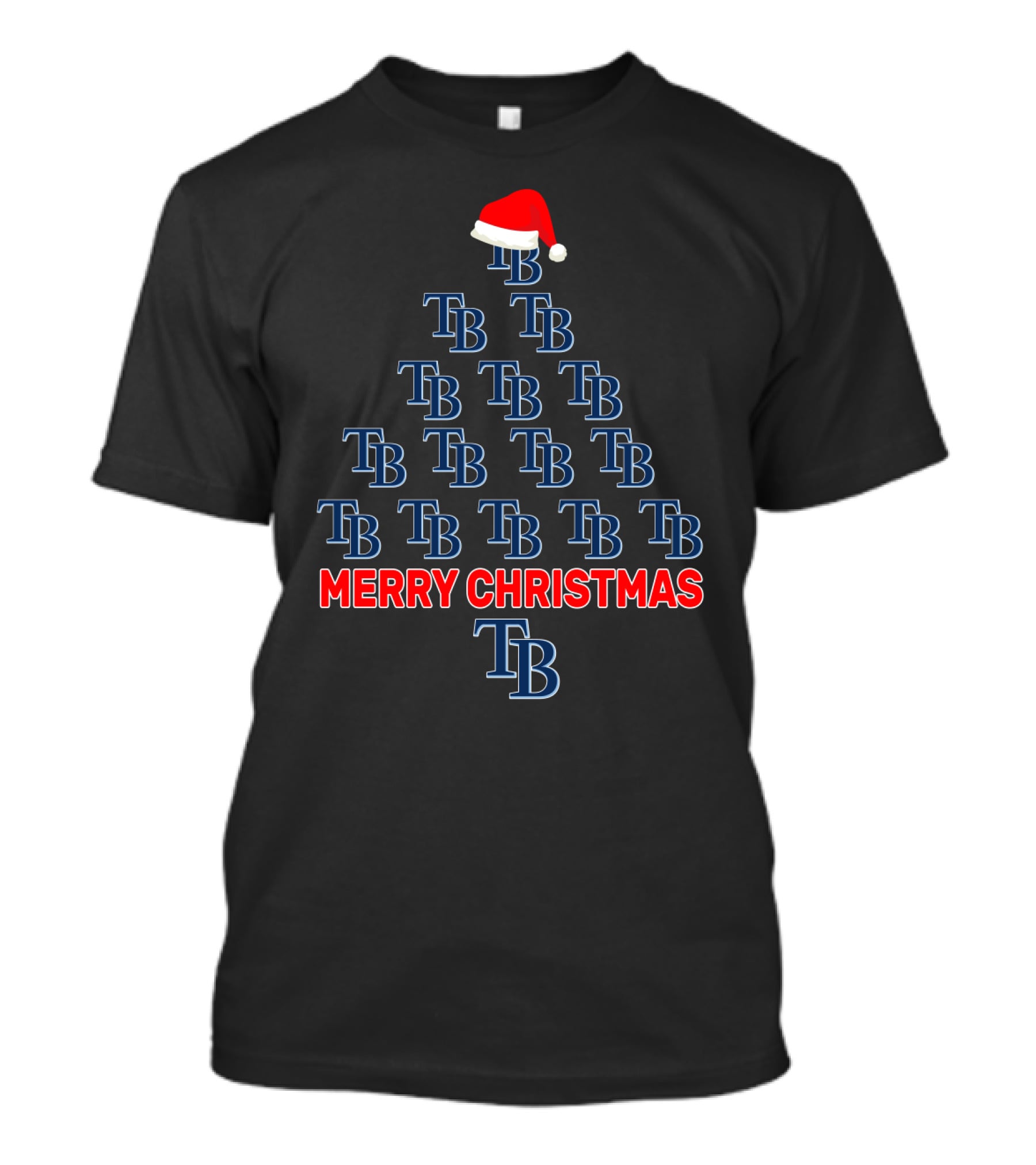 Merry Christmas Tampa Bay Rays Tb Christmas Tree With Santa Hat T-Shirt